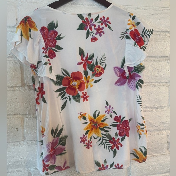 Old Navy Floral V-Neck Blouse - Red, Pink, Yellow, Green - Picture 5 of 5